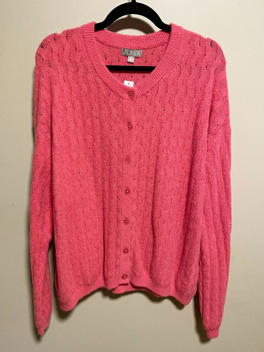 New J.Crew Wool Blend Pointelle Supersoft Cardigan Coral Pink XL